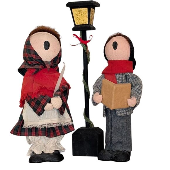 Vintage Handcrafted old time carolers street lamp paper mache dolls figurines - Picture 1 of 12